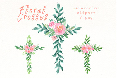 Floral cross clipart Bundle | Watercolor Easter png clip art.