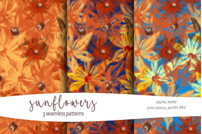 Abstract fall sunflower floral seamless patterns- 3 JPEG