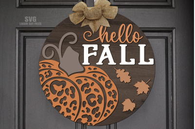 Hello Fall SVG Laser Cut Files | Pumpkin SVG Welcome Sign