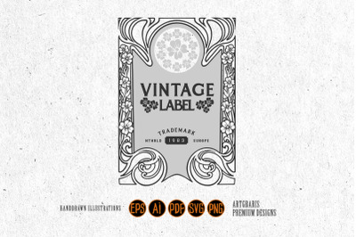 Luxury vintage label floral ornament monochrome svg