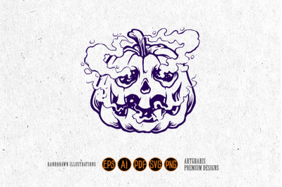 Zombie pumpkin smoking weed silhouette svg