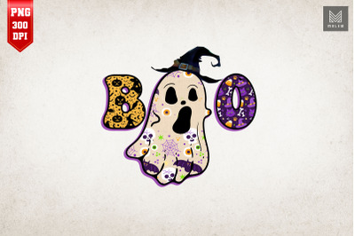 Boo Halloween Ghost With Witch&#039;s Hat