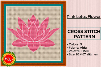 Pink Lotus Flower Cross Stitch Pattern | Pink Lotus