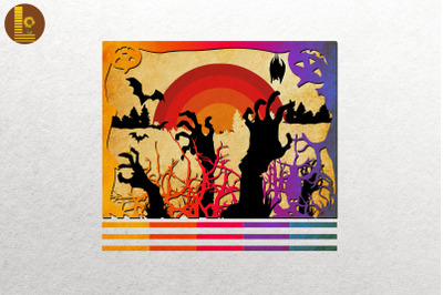 Vintage Retro Sunset Halloween Zombie