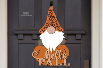 Hello Fall SVG Laser Cut Files | Gnome SVG Fall Door Sign