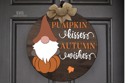 Fall Gnome SVG Laser Cut Files | Fall Pumpkin Door Sign SVG