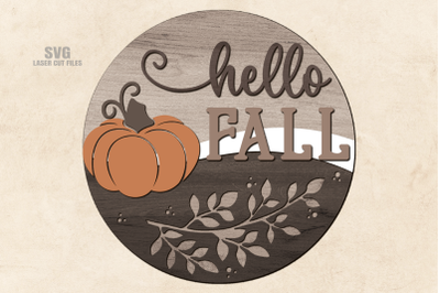 Hello Fall SVG Laser Cut Files | Gnome SVG | Fall Door Sign