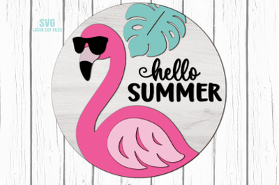 Hello Summer SVG Laser Cut Files | Flamingo SVG Sign