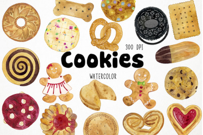 Watercolor Cookies Clipart, Biscuits Clipart, Pastries Clipart