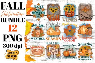 Fall sublimation Bundle 12 hand painted design PNG