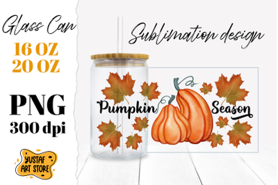 Fall Glass Can sublimation. Pumpkin Season design