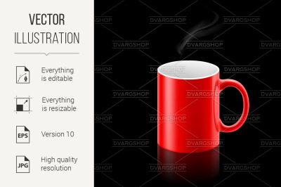 Red mug on black background