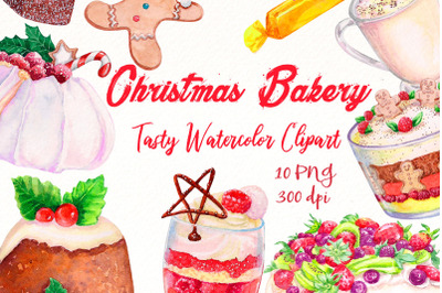 Christmas dessert watercolor clipart | sweet bakery png art.