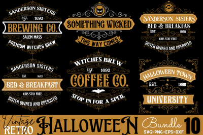 Vintage Halloween Sign Bundle, Vintage Retro Halloween SVG Bundle