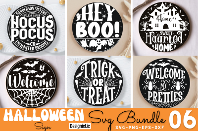 Halloween Round Sign SVG Bundle, Halloween Door Sign SVG Bundle