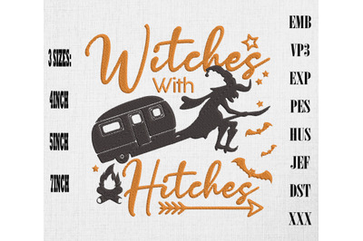 Witches With Hitches Camping Embroidery, Happy Halloween Embroidery