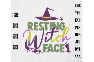 Resting Witch Face Embroidery, Happy Halloween Embroidery Design