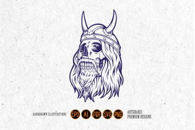 Scary viking skull horned monochrome svg