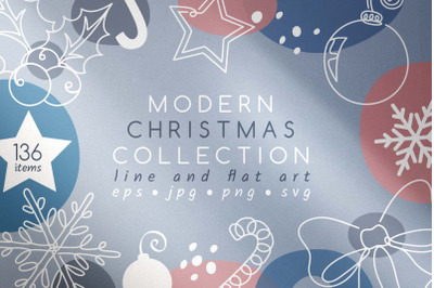 Modern Christmas Line Art Clipart Collection