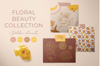 Floral Beauty Set. Daring Sunflower Color. Line art Collection.