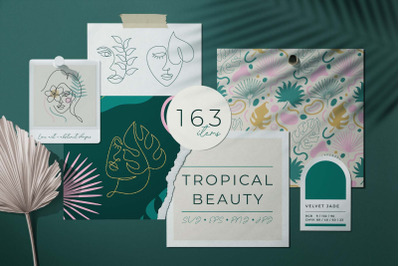 Tropical Velvet Jade Beauty. Line and Flat art Clipart Collection.