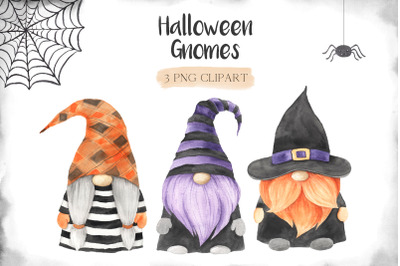 Watercolor Halloween Gnomes Cute Clipart