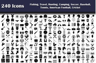 Fishing, Travel, Hunting, Camping, Sport Icon Set