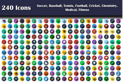 240 Icons Of Soccer, Baseball, Tennis, Football, Cricket, Chemistry, M