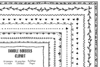 20 Doodle Borders Clipart, Decorative elements