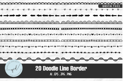 20 Doodle Line Border, Decorative Elements