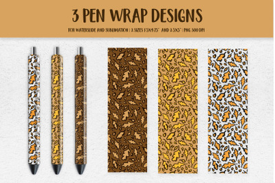 Autumn Leopard Pen Wrap. Oak Leaves Pen Sublimation or Waterslide