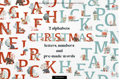 Winter alphabet clipart