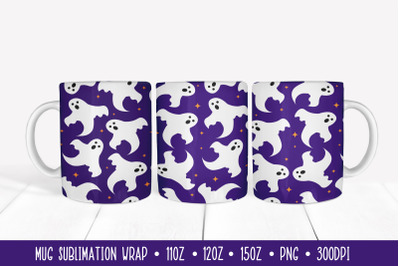 Halloween Mug Sublimation Design. Cute Ghosts Mug Wrap