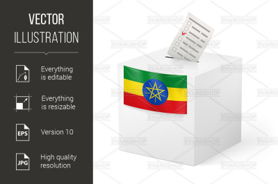 Ballot box with voting paper. Ethiopia