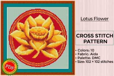 Lotus Flower Cross Stitch Pattern | Sacred Lotus
