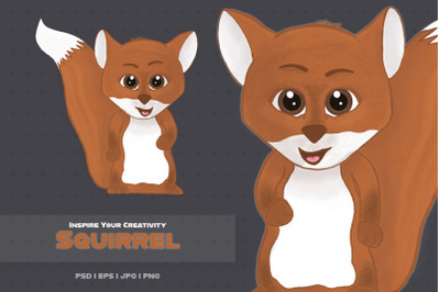 happy squirrel cartoon character kawaii big eyes