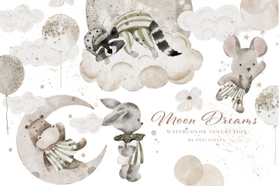 Moon Dreams Animals Watercolor Collection
