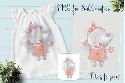 Cute Elephant sublimation. Design for printing.
