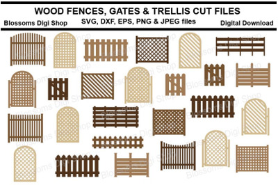 Wood Fences, Gates &amp; Trellis SVG, DXF, EPS, JPEG and PNG cut files