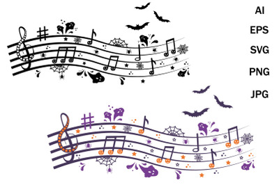 Musical notes Halloween in svg format&2C; file for cutting