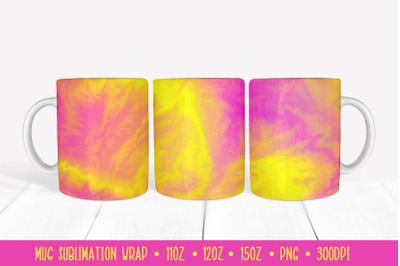 Bright Abstract Mug Sublimation Design. Pink Yellow Mug Wrap