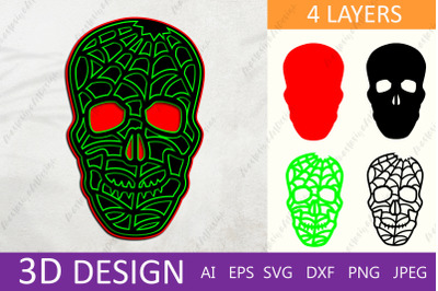 3d halloween skull papercut, 3D layered halloween decor