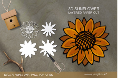 3D Sunflower Layered Papercut SVG/ DXF