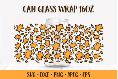 Fall Maple Leaves Can Glass Wrap SVG. Autumn Glass Can