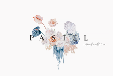 Pastel flowers - watercolor set