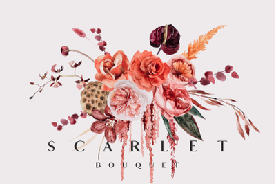 Scarlet flowers - watercolor set