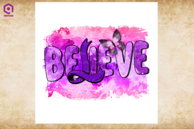 Believe Purple Ribbon Butterfly