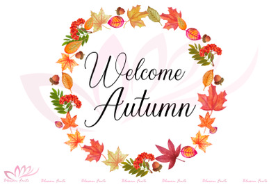 Welcome Autumn Fall Leaf Monogram PNG