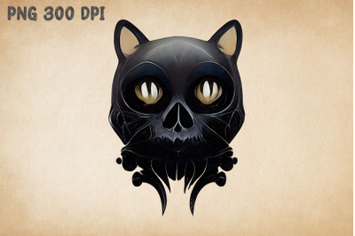 Scary Halloween Black Cat Combine Skull