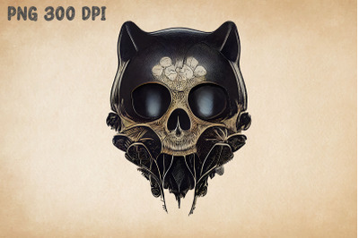 Halloween Black Cat Skull